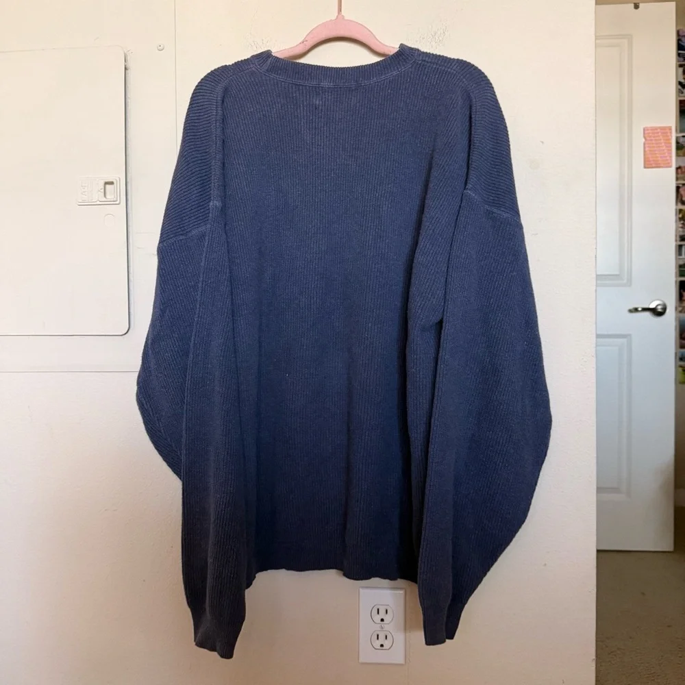Eddie Bauer Navy Blue Cotton Knit Sweater XL Made in USA Oversized